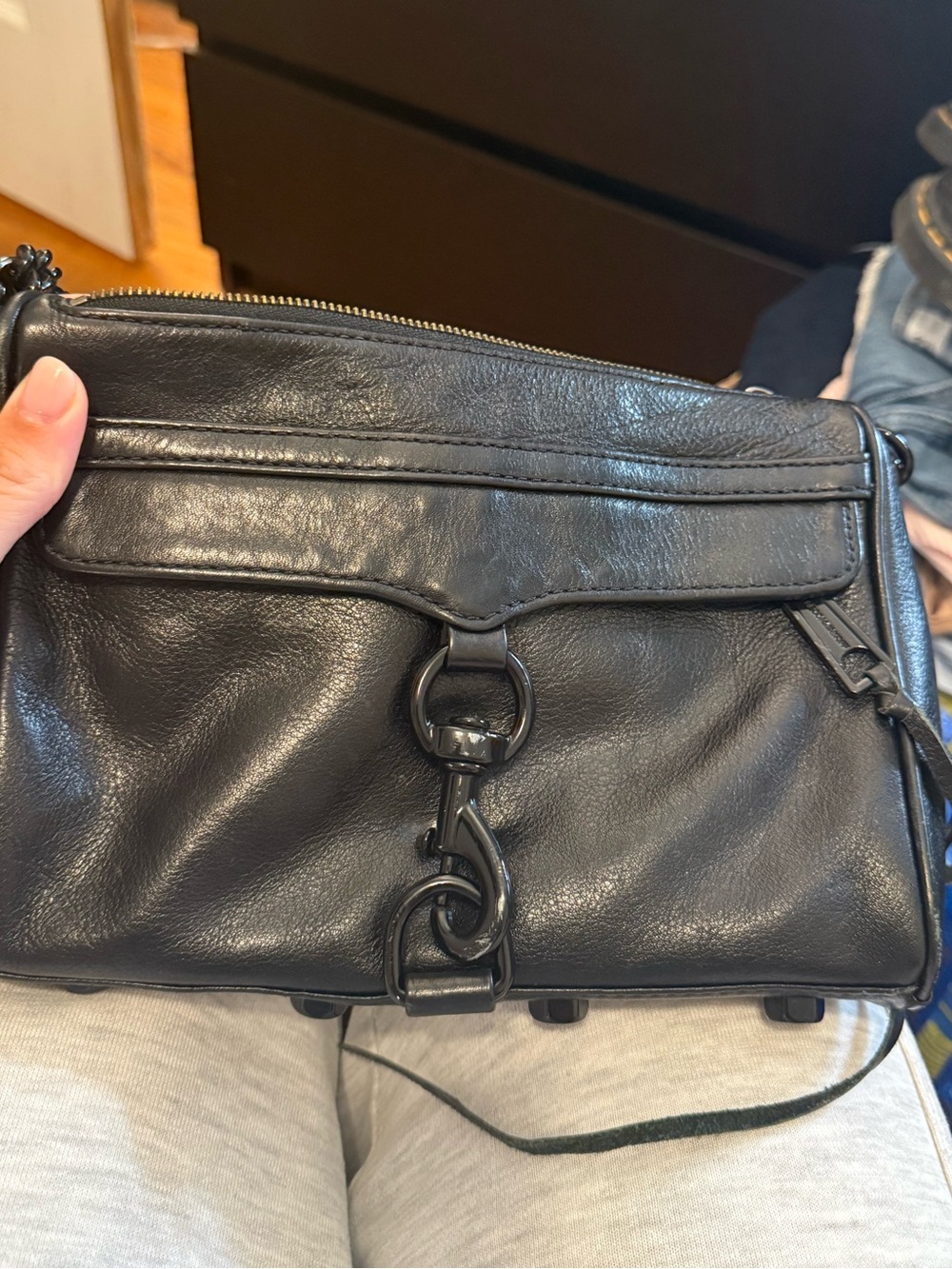 Rebecca Minkoff Black Leather Crossbody with Signature Ring Hardware